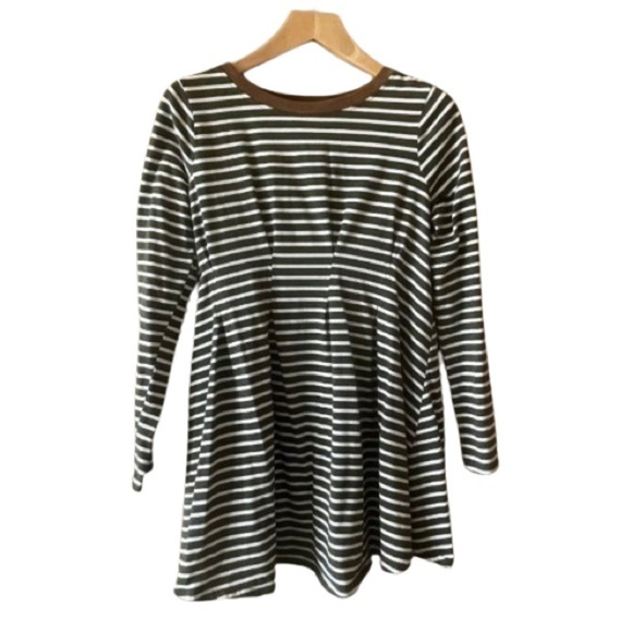 Women's S Umgee Striped Dress Black White Long Sleeve Elbow Patches - Picture 1 of 7